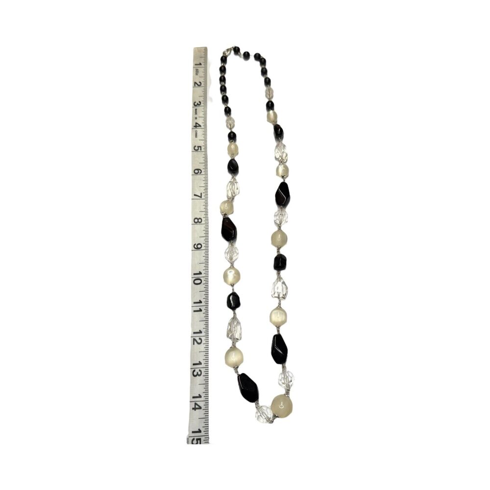 Vintage Faceted Faux Pearl, Onyx and Crystal Beaded Necklace Statement Jewelry - Picture 5 of 6